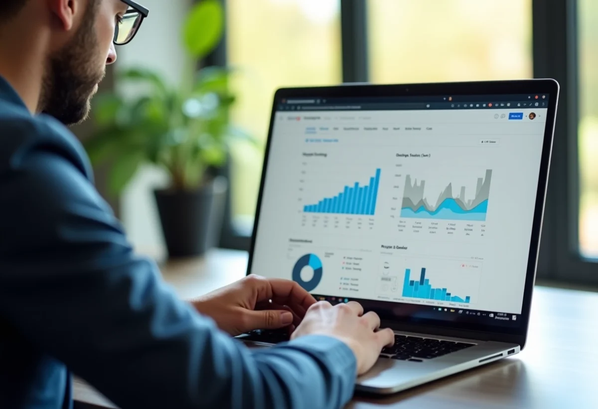 Professionnel analysant des résultats SEO sur un ordinateur