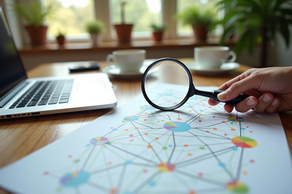 Zoom sur un diagramme de backlinks coloré sur une feuille