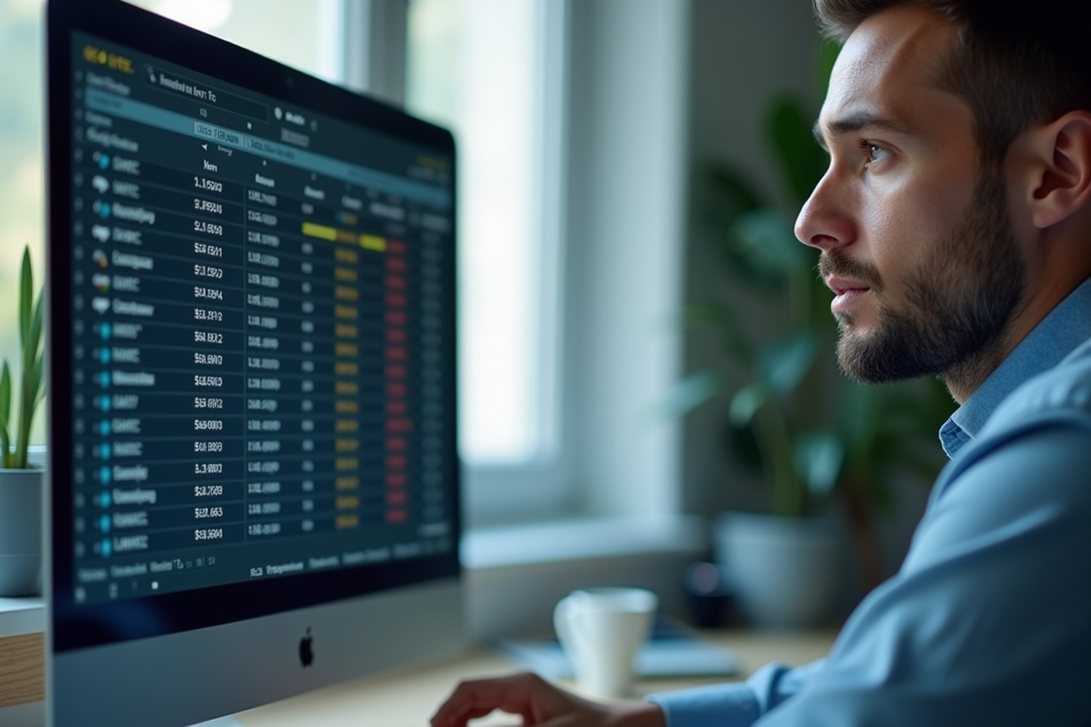 Praticien analysant une feuille Excel avec formules de prix unitaires