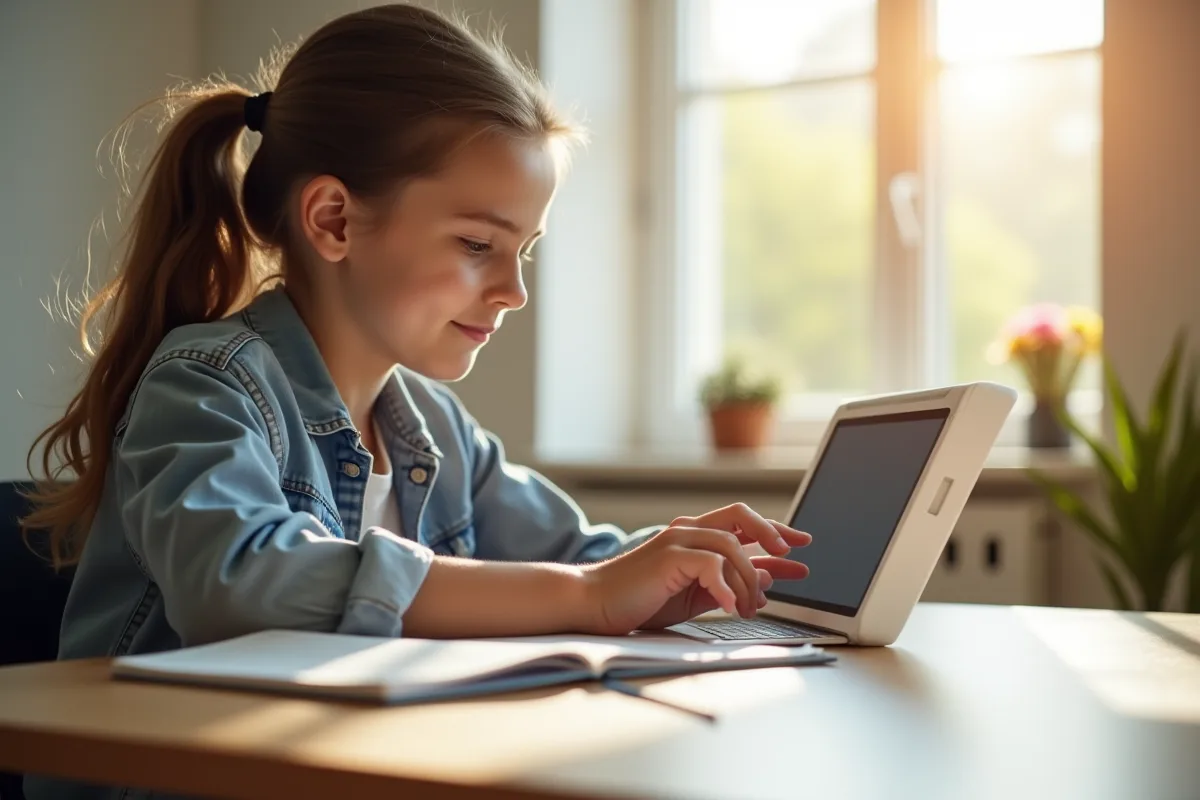 Étudiant utilisant une application éducative sur une tablette