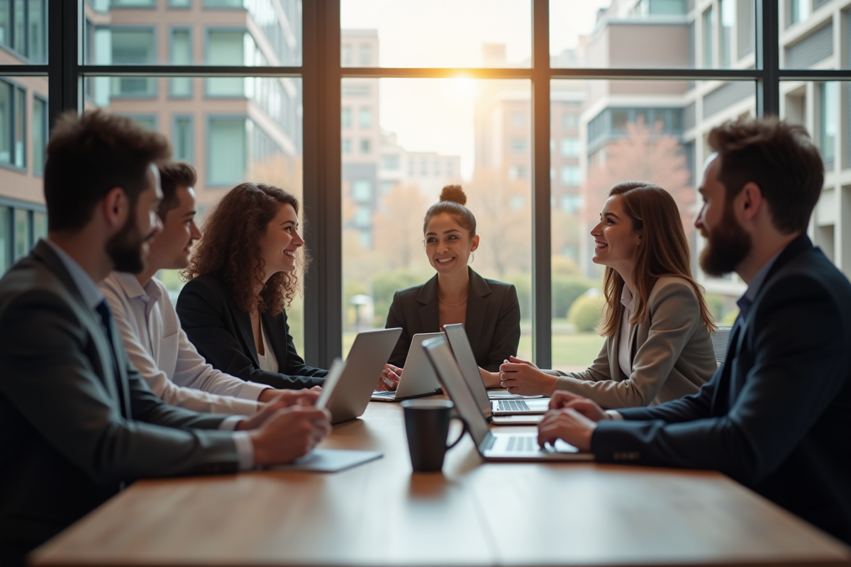 Equipe diverse collaborant dans un bureau moderne