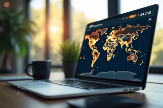 Espace de travail moderne avec ordinateur et carte