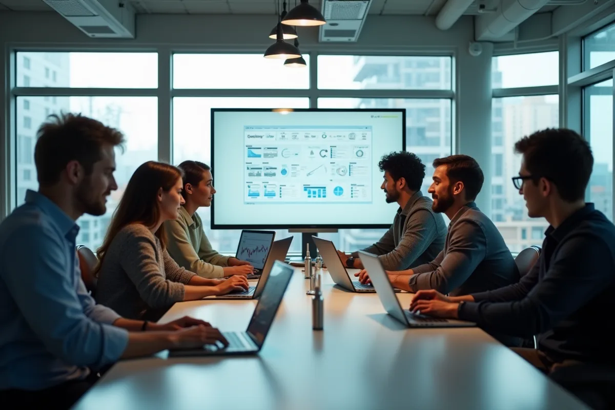 Espace de travail moderne avec équipe diversifiée collaborant