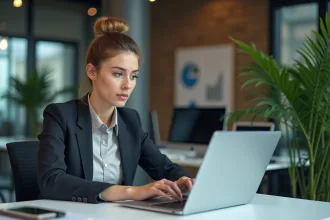 Jeune femme professionnelle analysant des données SEO