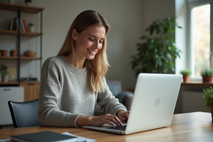 Femme en train de configurer son routeur WiFi à la maison
