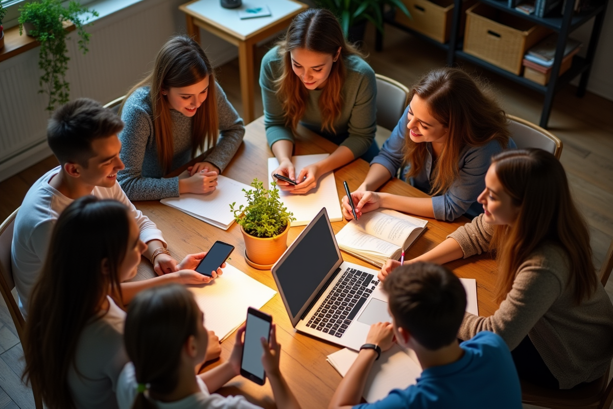 Jeunes collaborant autour d