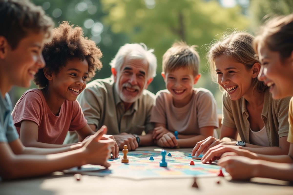 Groupe divers jouant à un jeu de société en famille