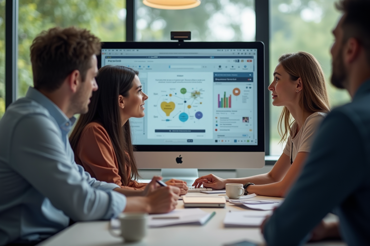 Groupe de professionnels brainstorming dans un bureau lumineux