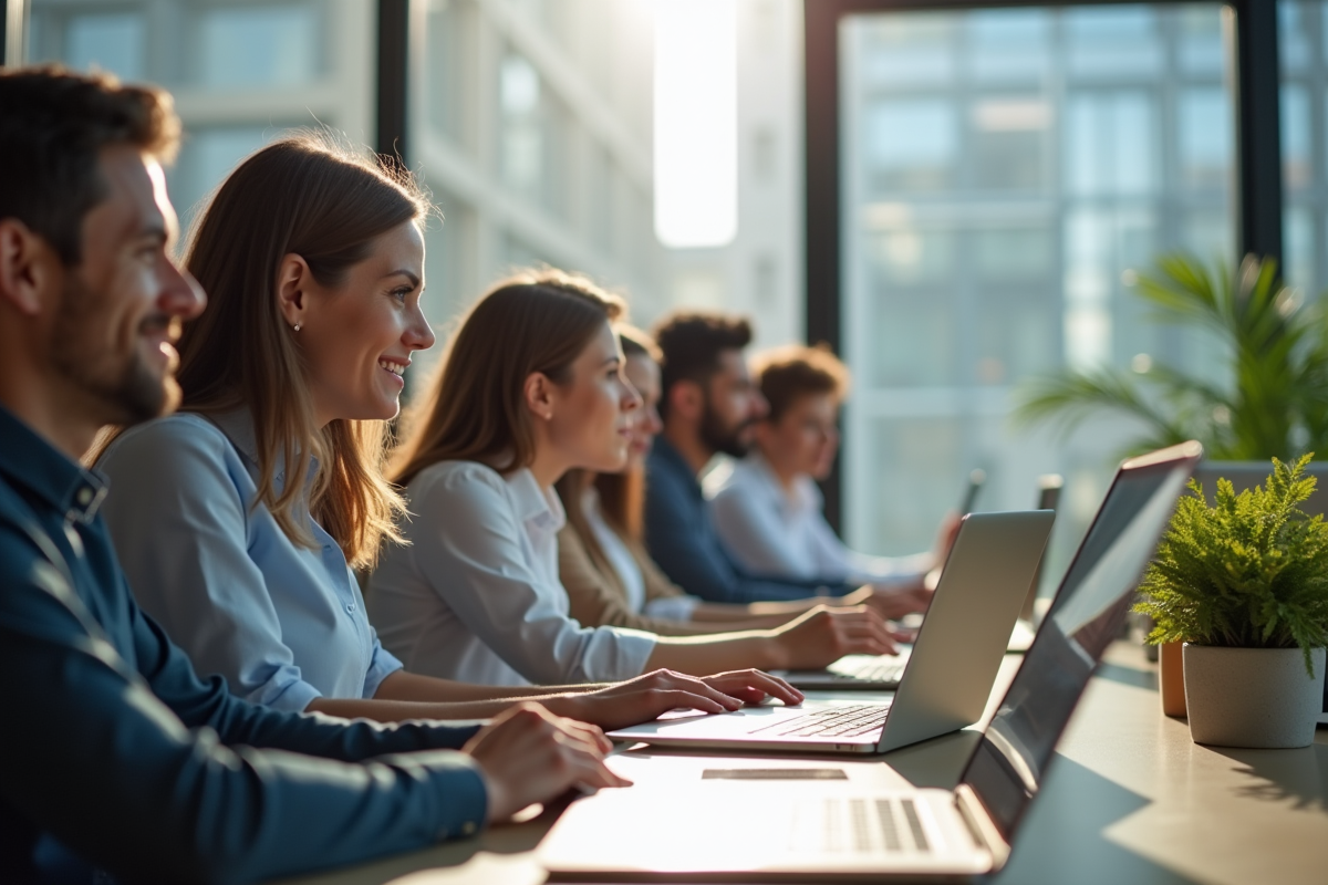 Groupe diversifié travaillant ensemble dans un bureau lumineux