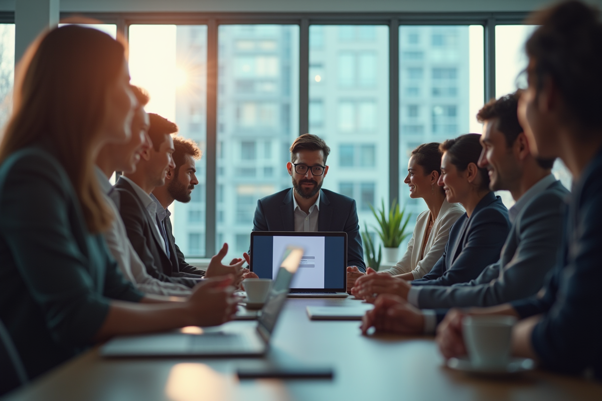 Groupe de travailleurs de bureau autour d'une table moderne