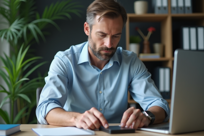 Homme d'affaires connectant un disque dur à un ordinateur portable