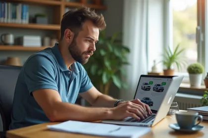 Homme d'âge moyen utilisant un ordinateur pour consulter des annonces auto