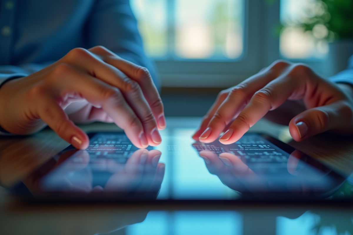 Mains utilisant une tablette avec application web intuitive