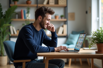 Jeune homme au bureau utilisant un ordinateur portable