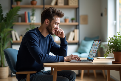 Jeune homme au bureau utilisant un ordinateur portable