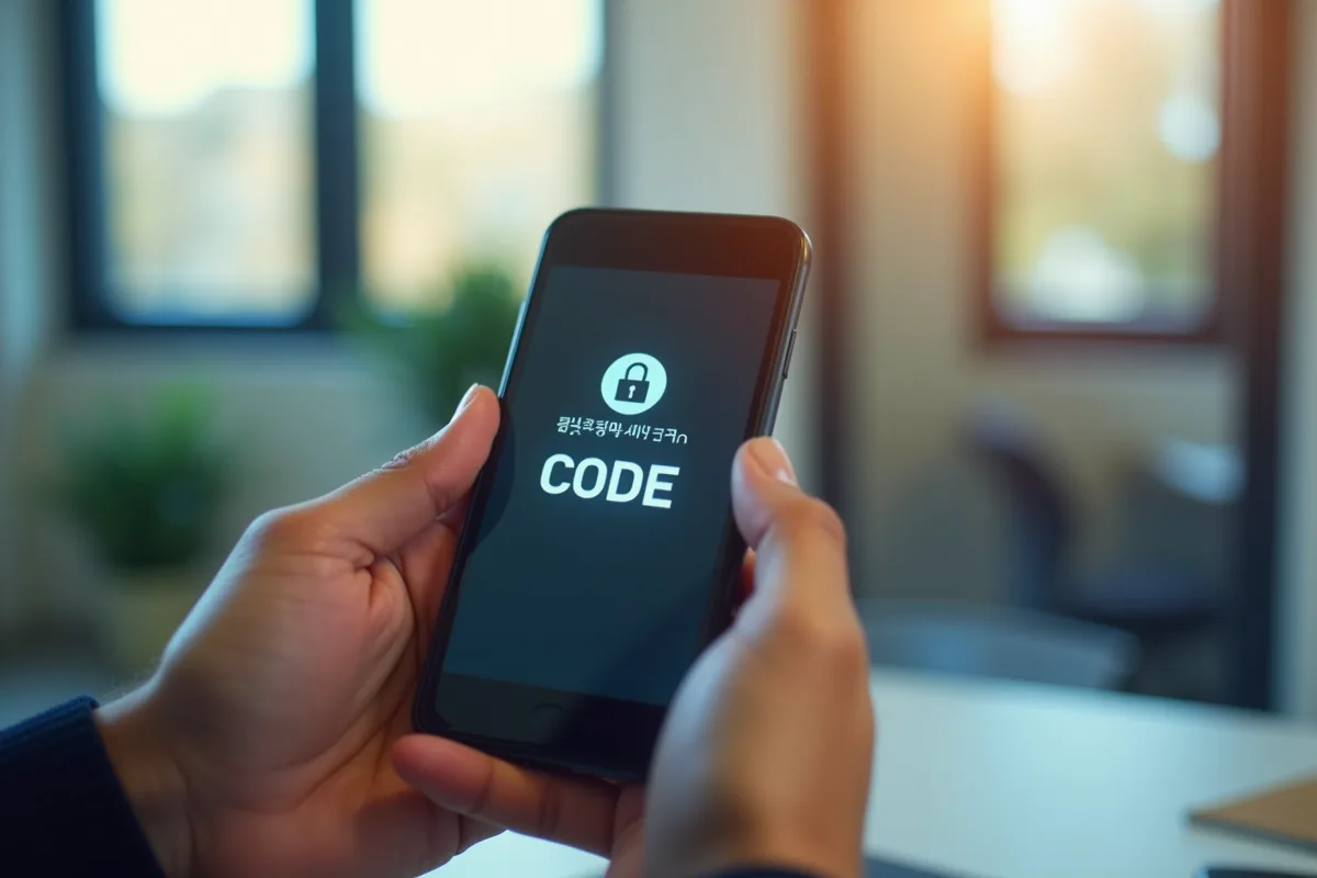 Mains tenant un smartphone avec code 2FA en lumière naturelle