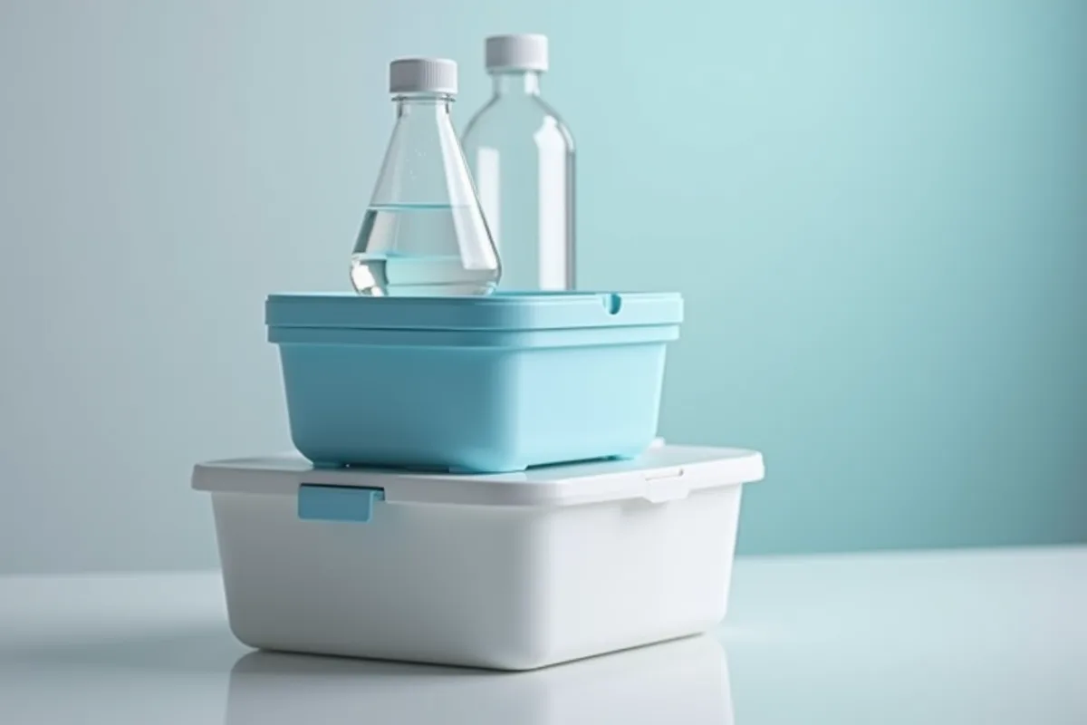 Objets du quotidien en polycarbonate et polypropylene empiles