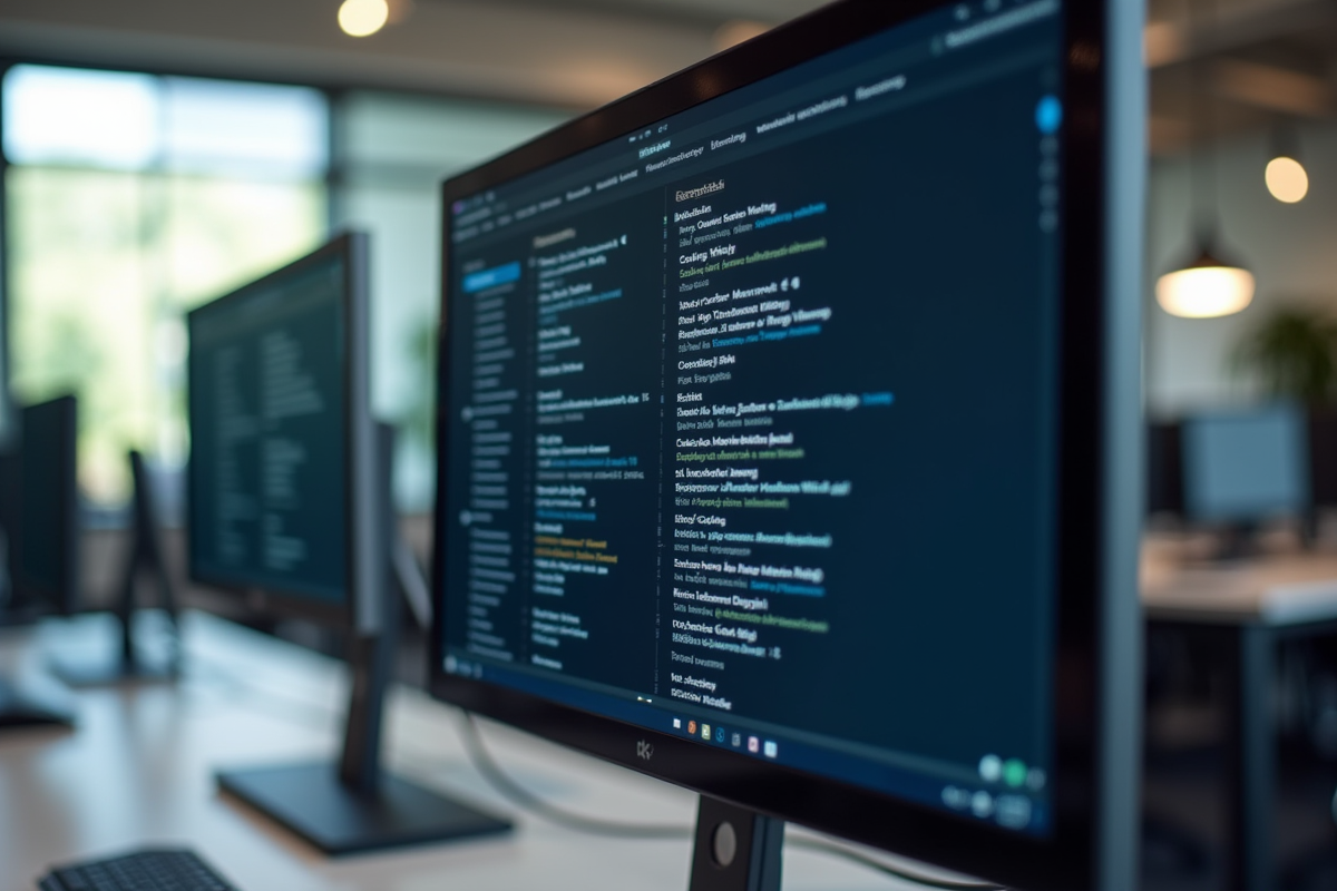 Ecran d'ordinateur de bureau affichant une liste de logiciels installes