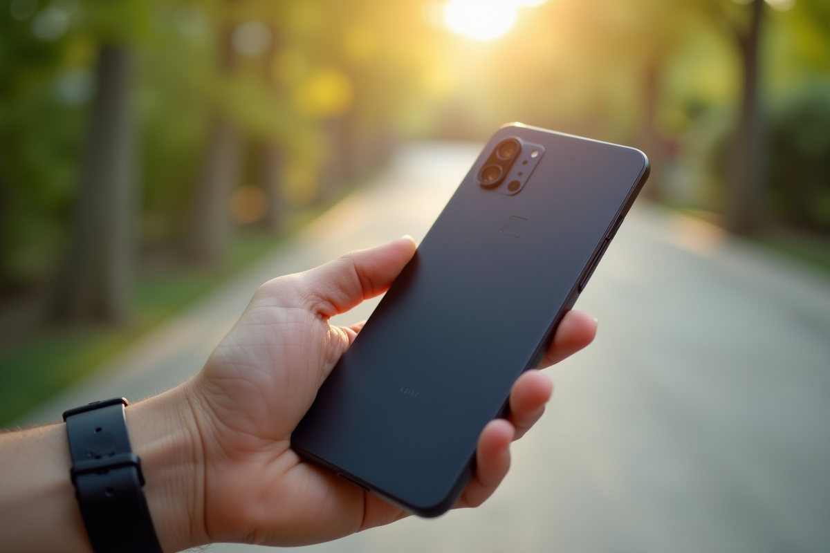 Personne tenant un smartphone chinois en extérieur