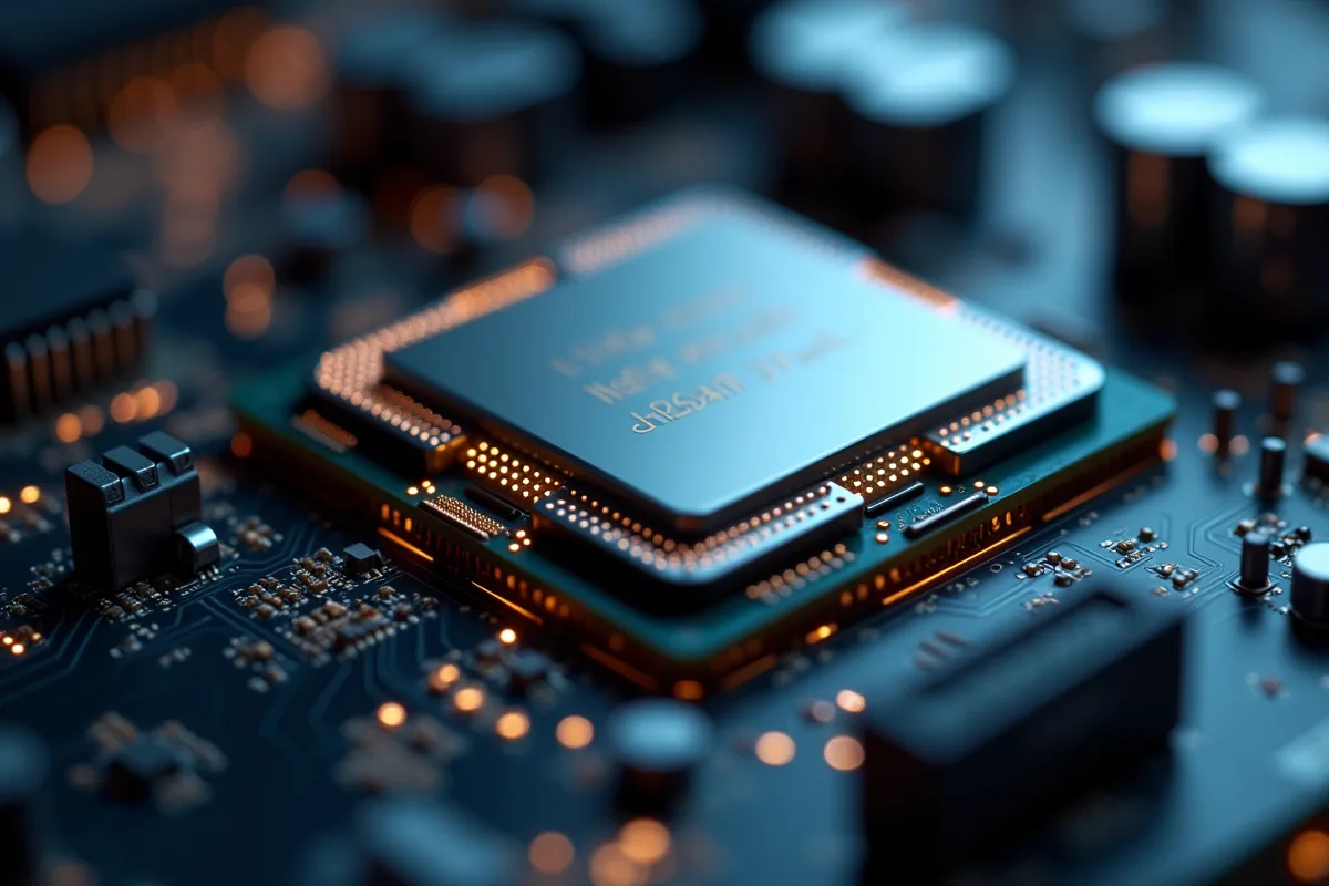Zoom sur un processeur Intel haut de gamme en gros plan