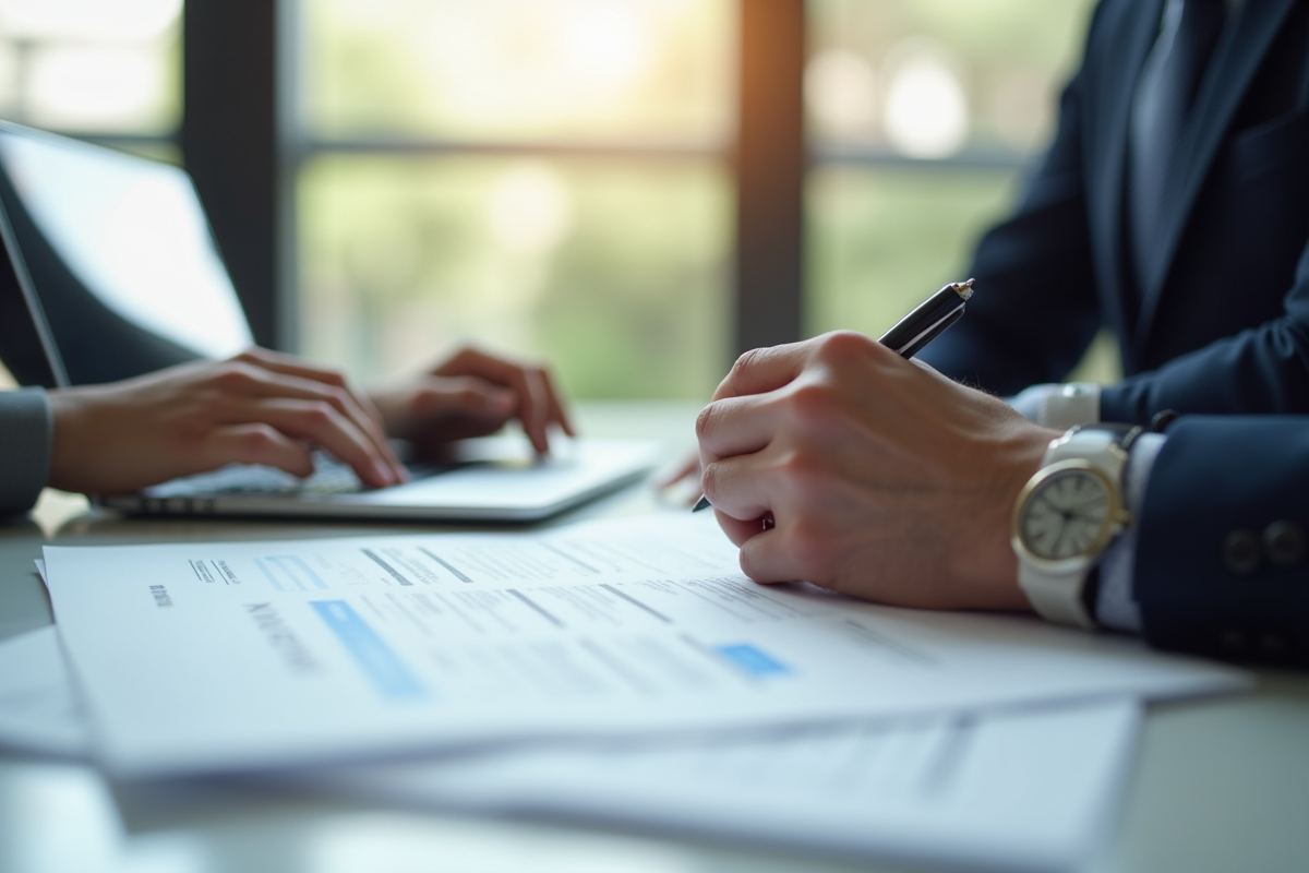 Professionnel d'affaires examinant des documents de privacy