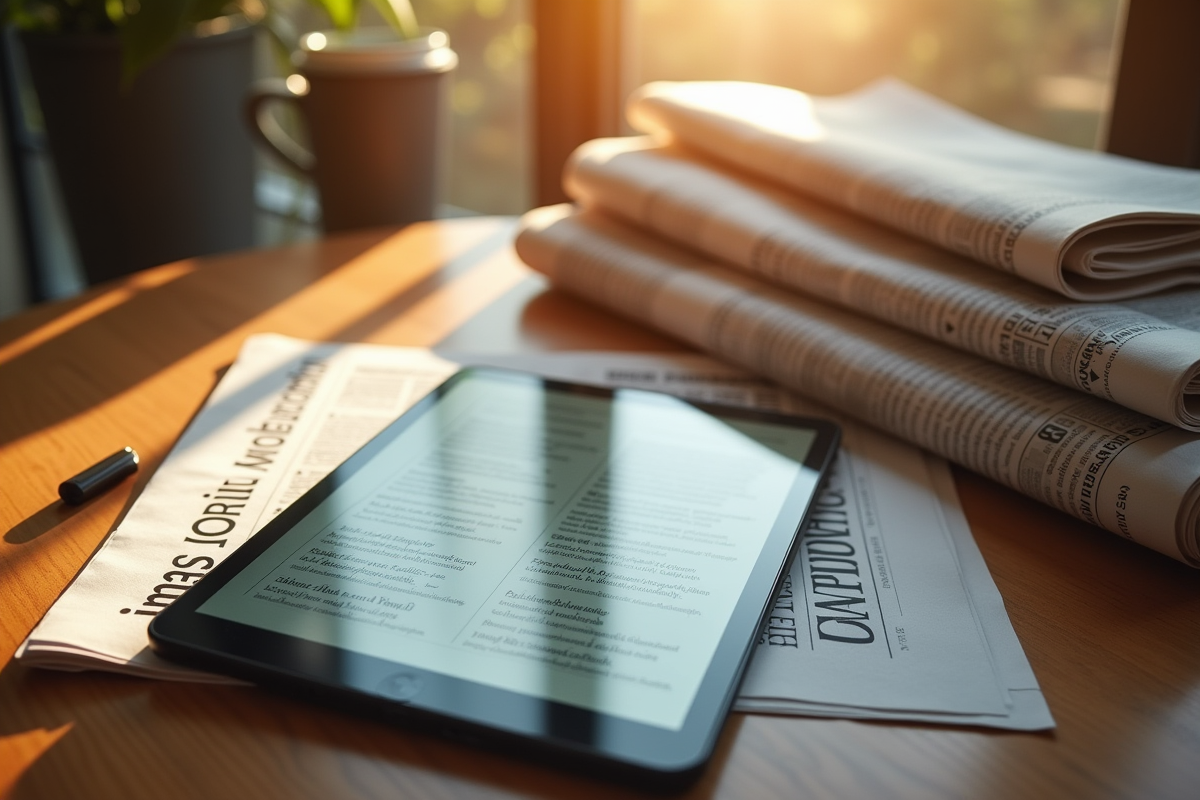 Table de matin avec journaux et tablette d